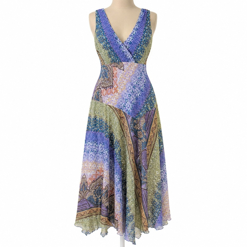 Vintage 90s Patchwork Babydoll Maxi Dress Size 16 Fairy Grunge Boho Cottagecore